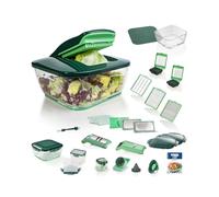 Genius Nicer Dicer Chef Mandoline Multifonction 34 en 1 | 34 accessoires, lames G-NOX interchangeables, sans BPA, opération manuelle, capacité 3 600 ml