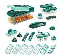 Genius Nicer Dicer Fusion Smart Set 34 Pièces Menthe | Coupe-légumes manuel 34 pièces, Lames acier inoxydable GNOX, Capacité 1,25 L, Dimensions 24,7 × 11,6 × 11,1 cm