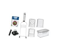 Genius Nicer Dicer Speed Set de 9 râpes multifonctions - Coupe-légumes avec 3 inserts, porte-aliments et bac de récupération 550 ml | Râpe à parmesan, râpe à julienne et râpe en V