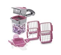 Genius Nicer Dicer Quick Hachoir Multifonction 5 en 1 Violet | Lames acier inoxydable G-NOX, 6 inserts interchangeables, 30 dés ou 10 tranches, lave-vaisselle