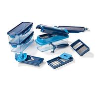 Genius Nicer Dicer Smart Mandoline Coupe-Légumes Bleu | 14 en 1, Lames acier inoxydable 2 mm, Opération manuelle, Capacité 800 ml, Lame amovible