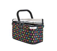 Genius Panier à provisions isotherme Falko noir à pois multicolores | Grand sac de courses pliable avec couvercle | Panier de transport avec fonction de refroidissement pour les déplacements - Noir et