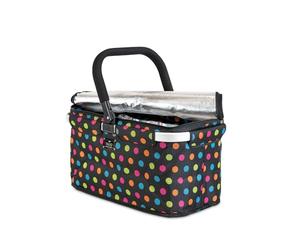 Genius Panier à provisions isotherme Falko noir à pois multicolores | Grand sac de courses pliable avec couvercle | Panier de transport avec fonction de refroidissement pour les déplacements - Noir et