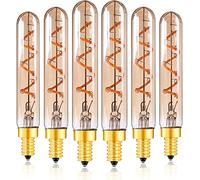 Genixgreen 2W LED décoratives Ampoules,T20/T6 E14 Candelabra Base de Filexible Fliament LED super verre blanc chaud Ambre 2200K tubulaire Pendentif éclairage 20W équivalent 6pack non graduables