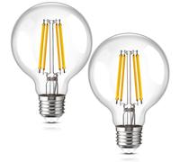 Genixgreen Ampoules LED E27, G80 12 W Edison, style rétro, globe à filament, blanc chaud 2 700 K, décoratives, équivalent 100 W, 1 800 lm, verre transparent, lot de 2