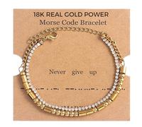 genkigold Cadeaux pour Femmes Inspirants: Bracelets en Code Morse Réfléchis - Plaqués Or 18k avec Diamants - Bracelets Uniques Faits Main avec Messages Cachés - NE JAMAIS ABANDONNER