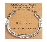 genkigold Cadeaux pour Femmes Inspirants: Bracelets en Code Morse Réfléchis - Plaqués Platine 18k avec Diamants - Bracelets Uniques Faits Main avec Messages Cachés - NE JAMAIS ABANDONNER