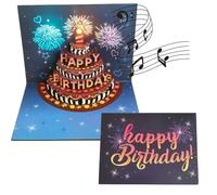 genkigold Carte 3D Joyeux Anniversaire avec Lumières, Musique et Son: Design Gâteau Feu d'Artifice - Cadeau pour Femmes, Hommes, Enfants, Épouse, Maman, Mari - Inclut Enveloppe et Étiquette de Note