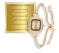 genkigold Montre Bracelet pour Enfants - Plaqué Or 18k avec Cristaux Diamantés Étincelants, Taille Ajustable, Montre-Bracelet à Cadran Or, Cadeaux d'anniversaire Noël