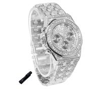 genkigold Montre en Diamants pour Ados Garçon - Cadran Octogonal 38mm Chiffres Romains - Plaqué Platine Bracelet 19,5cm - Outil de Réglage Inclus