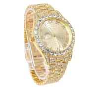 genkigold Montre en Diamants pour Homme - Cadran Rond 43mm Chiffres Romains - Plaqué Or Véritable 18K Bracelet 22,5cm - Quartz Japonais - Bijou de Luxe