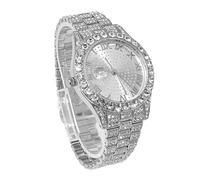 genkigold Montre en Diamants pour Homme - Cadran Rond 43mm Chiffres Romains - Plaqué Platine Bracelet 22,5cm - Quartz Japonais - Bijou de Luxe