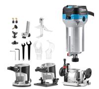 Genmitsu Kit de toupie à paume 1,25 HP, outil à bois compact avec base fixe/base plongeante et base inclinable, 6 vitesses variables 10 000-30 000 R/MIN