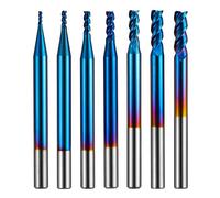 Genmitsu Lot de 7 fraises à bout carré à 3 cannelures pour applications en aluminium, nano revêtement bleu CNC, design de type U, pour le travail et la finition, tige de 4 mm, SN07A