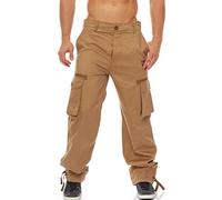 Gennadi Hoppe Pantalon cargo pour homme - Pantalon de loisirs - Pantalon cargo en coton - Plusieurs poches - Pantalon de travail, marron clair, XXXL
