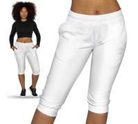 Gennadi Hoppe Pantalon de sport pour femme - Doux et respirant - Avec poches pratiques - Pantalon 3/4 pour femme pour plus de confort et de style - Idéal pour les loisirs et le sport, Blanc., L