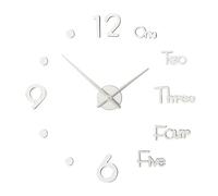 GENODA Horloge murale 3D en acrylique avec miroir adhésif pour décoration de la maison, salon, grandes horloges à aiguille numérique, horloge design moderne (B- argent- 45-70 cm)