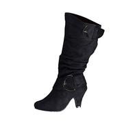Genou Haut pour Les Femmes Bloc de Mode Salouchy Side Zip Boucles en Cuir en Cuir Bottes