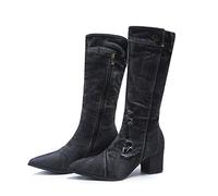 Genou Haute Jeans Bottes Hautes for Femmes Mode Casual Punk Denim Bout Pointu Chunky Bloc Mi Talons Genou Longueur Bottes Longues Goth Hiver Automne Robe Pompe Bottes for Dames Soirée Faveur (Color :