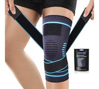 Genouillère Sport pour Homme et Femme, Réglable Genouillere de Compression Pour Arthrose, Ligamentaire, Déchirures du Ménisque, ACL/ MCL, Soulagement Douleur Genou, Course, Attelle Genou Bleu Lac XL