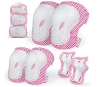 Genouillères et coudières pour enfants, équipement de protection 6 en 1 réglable avec sac en maille pour skateboard, patinage à roulettes, vélo et multi-sports de plein air (rose, M)