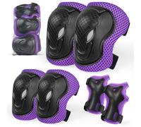 Genouillères et coudières pour enfants, équipement de protection 6 en 1 réglable avec sac en maille pour skateboard, patinage à roulettes, vélo et multi-sports de plein air (violet, M)