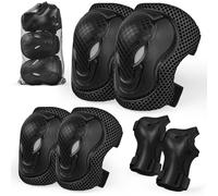 Genouillères et coudières pour enfants, équipement de protection 6 en 1 réglable avec sac en maille pour skateboard, patinage à roulettes, vélo et multi-sports de plein air (noir, M)