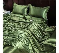 GENPICONG Ensemble de lit en Soie de mûrier Naturelle Haut de Gamme, Housse de Couette en Satin Soyeux de Luxe pour lit Queen Size, 4 Pièces, 220x240cm