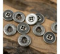 GENPICONG Lot de 10 Boutons métalliques Vintage à 4 Trous pour décoration de Chemise/Costume, 3 Tailles (11,5/15/20 mm), Bronze et Argent, Boutons de Couture rustiques