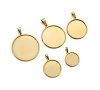 GENPICONG Lot de 5 Bases en Acier Inoxydable doré 20/25/30/35/40 mm pour cabochon, camée, Plateau de Base, Lunette, Collier Vierge, Pendentif pour la Fabrication de Bijoux à Faire soi-même