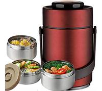 GENRIC 2.3L Boîte à déjeuner Isotherme en Acier Inoxydable, Boîtes Alimentaires Isothermes Repas Chaud, Bento Lunch Box pour Adultes, Thermos Alimentaire pour l'école, Voyages en Plein air,Red