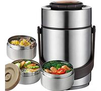 Genric 2.3L Boîte à déjeuner Isotherme en Acier Inoxydable, Boîtes Alimentaires Isothermes Repas Chaud, Bento Lunch Box pour Adultes, Thermos Alimentaire pour l'école, Voyages en Plein air,Silver