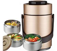Genric 2.3L Boîte à déjeuner Isotherme en Acier Inoxydable, Boîtes Alimentaires Isothermes Repas Chaud, Bento Lunch Box pour Adultes, Thermos Alimentaire pour l'école, Voyages en Plein air,Golden
