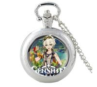 Genshin Impact Bennett Montre de poche à quartz avec cabochon en verre vintage pour homme et femme, 25 mm, Verre
