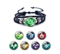 Genshin Impact Bracelet,Bracelet Lumineux Animne,Bracelets Lumineux Éléments Brille Dans le Noir,Bracelets Chanceux avec 7 Pièces de Rechange Éléments -Feu,Glace,Vent,Herbe,Roche,Tonnerre,Eau