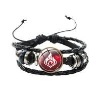 Genshin Impact Bracelet en cuir tressé multirangs pour eau, vent, tonnerre, feu et glace Noir, 20 mm, Verre