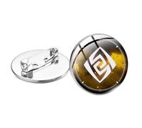 Genshin Impact Broche créative pour eau, vent, tonnerre, feu, roche, glace, surface ronde en verre, métal, épinglette en tissu, sac à bijoux, Verre