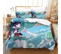 Genshin Impact Game Housse De Couette Housses De Couettes Pour Adultes Et Enfants 3D Imprimé Megical Musician Venti Anime E Avec Fermeture À Glissière Parure De Lit Avec Taies 3pcs Double(200x200cm)