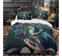 Genshin Impact Game Housse De Couette Housses De Couettes Pour Adultes Et Enfants 3D Imprimé Xiao Anime Microfibr Avec Taies Parure De Lit E Avec Fermeture À Glissière 3 Pièces King（220x240cm）