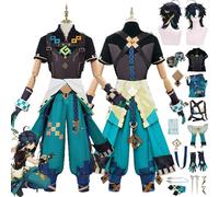 Genshin Impact Kinich Cosplay Costume Testumed Perfection de Jeu Arlecchino Uniforme Complet Set Halloween Party Carnival Dress Up Suit avec des Boucles d'oreilles de Coiffure de Perruque pour Homme