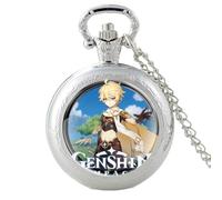 Genshin Impact Montre de poche à quartz avec cabochon en verre Aether Style vintage pour homme et femme, 25 mm, Verre