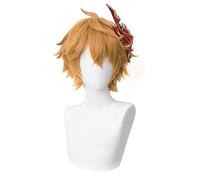 Genshin Impact Tartaglia Cosplay 30cm Short Christmas Brown Wig Cosplay Anime Wigs Heat Resistant Synthetic Wigs Halloween