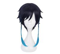 Genshin Impact Venti Perruque courte tressée dégradée résistante à la chaleur Cheveux synthétiques pour Halloween, carnaval, fête + bonnet de perruque