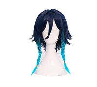 Genshin Impact Venti Wigs Gradient Blue Short Braided Heat Resistant Synthetic Hair Game Anime Cosplay Wig + Wig Cap