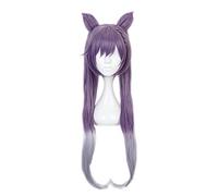 Genshin Impact Wig Keqing Cosplay Purple Long Curly Ponytails with Ears Heat Resistant Women Halloween Wig