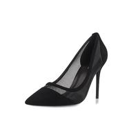GENSHUO Escarpins à bout fermé pour femme - 10,2 cm - Bout pointu - Pour fête, retour à la maison, mariage, Maille filetée noire, 42 EU