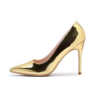 GENSHUO Escarpins à bout fermé pour femme - 10,2 cm - Bout pointu - Pour fête, retour à la maison, mariage, Talons dorés métallisés, 41 EU
