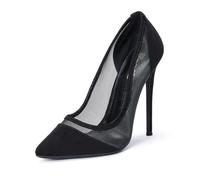 GENSHUO GENSHO Talons Hauts en Maille, Talon de 12 cm, Maille Respirante, Chaussures pour Femmes à Bout Pointu Noir, Talon à Bout en Daim, Maille Noire, 38 EU