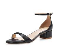 GENSHUO Sandales confortables pour femme avec talon bloc bas, chaussures confortables avec sangle de cheville et bout ouvert pour une marche et une position debout détendues, noir mat, 41 EU