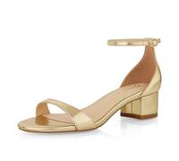 GENSHUO Sandales confortables pour femme avec talon bloc bas, chaussures confortables avec sangle de cheville et bout ouvert pour une marche et une position debout détendues, Doré mat, 40 EU